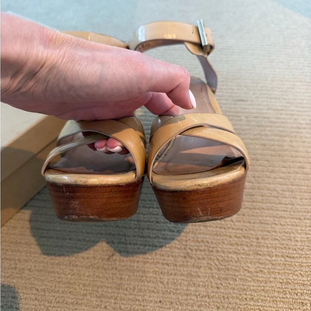 Joie Skyer Nude Beige Patent Platform Ankle Strap Sandals size 41